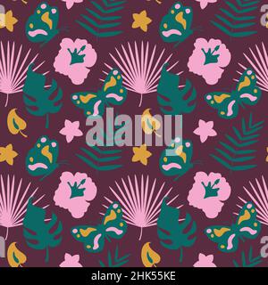 Abstract background with flat art tropical leaves. Stock Vector