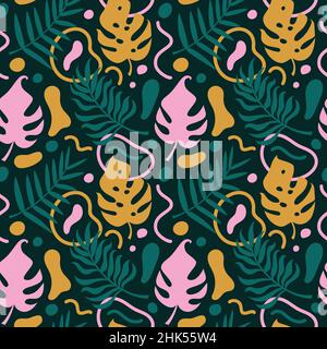 Abstract background with flat art tropical leaves. Stock Vector