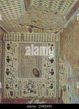 Inspired by Tomb of Nakht at Thebes, View of painted wall and ceiling from tomb, Albumen silver photograph, late 19th century, image/sheet: 7 3/4 x 10 1/4 in., 19.7 x 26 cm, 18th Dynasty, 19th Century, Albumen silver photograph, Antonio Beato, Astronomer of Amun, Black and white, Egypt, Egyptian, Reimagined by Artotop. Classic art reinvented with a modern twist. Design of warm cheerful glowing of brightness and light ray radiance. Photography inspired by surrealism and futurism, embracing dynamic energy of modern technology, movement, speed and revolutionize culture Stock Photo