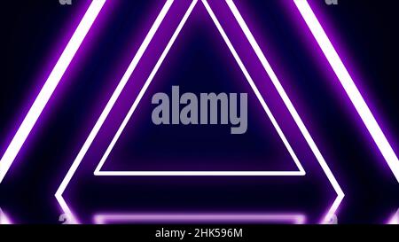 Neon triangular animation. Animation of neon tunnel consisting of triangles. Black background illuminated by neon glow lines. Stock Photo
