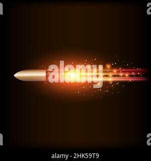 Burning Metal Bullet with Fire Flame Isolated on Dark Background Stock Photo