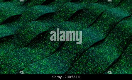 Abstract motion streak of line ribbons with shining lights, energy waves and particles. Animation. Wave shaped wide 3D lines with pixels Stock Photo