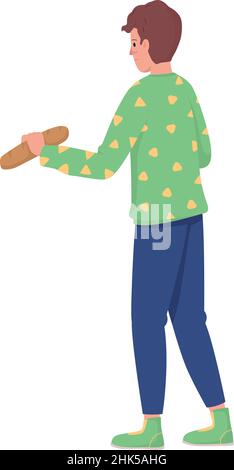 Man with baguette semi flat color vector character Stock Vector