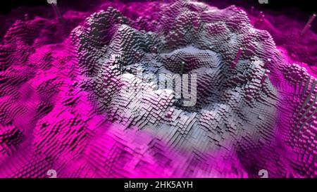 Amazing 3d geometrical background consisting from multicolored waves of cubes moving smoothly and floating in space. 4K creating abstract graphic back Stock Photo