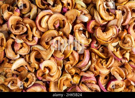 Dried natural sliced apple background, top view Stock Photo