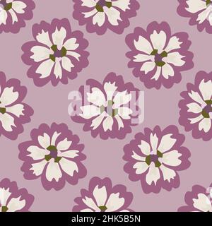 Seamless pattern aster on pink background. Beautiful texture white flowers in doodle style. Geometric floral template for fabric. Design vector illust Stock Vector