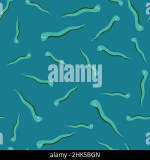 Fauna seamless pattern with random snakes shapes ornament. Blue background. Wild animal print. Stock illustration. Vector design for textile, fabric, Stock Vector