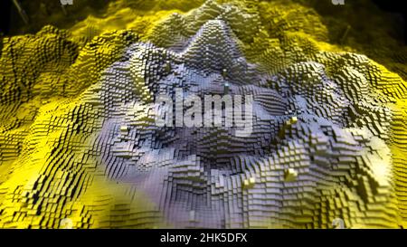 Amazing 3d geometrical background consisting from multicolored waves of cubes moving smoothly and floating in space. 4K creating abstract graphic back Stock Photo