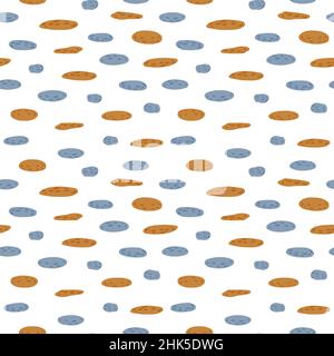 Seamless pattern pebble on white background. Beautiful texture gravel for fabric design. Repeated template stone in doodle style for any purposes.Vect Stock Vector