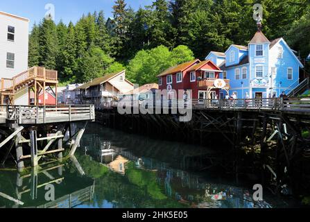 Creek Street is a historic area of Ketchikan, Alaska.This boardwalk on stilts, once the port town's seedy red light area, is now a photo stop and tour Stock Photo