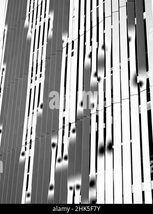 Looking straight up at the facade of  a car park in Oxford's Old Road Campus. Very linear and modern, even boring, but the half-twisted slabs are arch Stock Photo