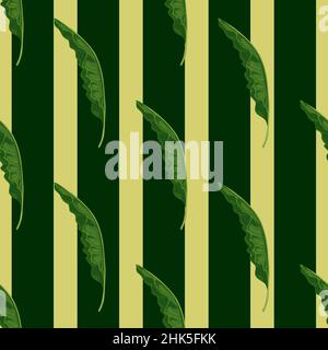 Jungle forest seamless pattern with green palm foliage shapes. Striped background. Abstract nature print. Flat vector print for textile, fabric, giftw Stock Vector