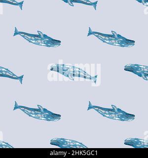 Seamless pattern gray whale on light background. Template of cartoon character of ocean for fabric.Repeated geometric inverted texture with marine cet Stock Vector