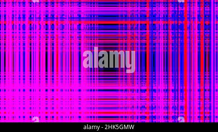 Colorful neon grid formed by narrow crossed lines on a black background, seamless loop. Animation. 3D moving tunnel with the square shaped black cente Stock Photo