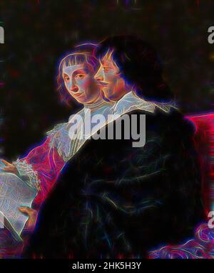 Inspired by Double portrait of Constantijn Huygens 1596-1687 and Suzanna van Baerle 1599-1637, Jacob van Campen, c. 1635, Reimagined by Artotop. Classic art reinvented with a modern twist. Design of warm cheerful glowing of brightness and light ray radiance. Photography inspired by surrealism and futurism, embracing dynamic energy of modern technology, movement, speed and revolutionize culture Stock Photo