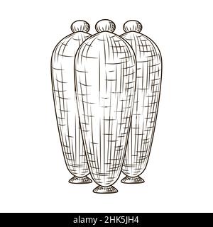Set ceramic vases engraved style isolated on white background. Vintage sketch outline close up. Vector illustration design Stock Vector