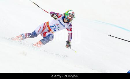 Radomir DUDAS of Slovakia follows the shouts of his guide in the Mens  Alpine Skiing Giant Slalom during the 2014 Winter Paralympic Games at the  Rosa K Stock Photo - Alamy