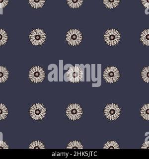 Seamless pattern sunflowers dark blue background. Simple texture with line sunflower. Geometric floral template in doodle style for fabric. Design vec Stock Vector
