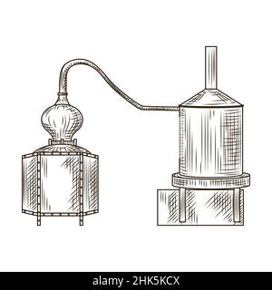 Alembic pisco engraved style isolated on white background. Vintage sketch black outline close up. Vector illustration design Stock Vector