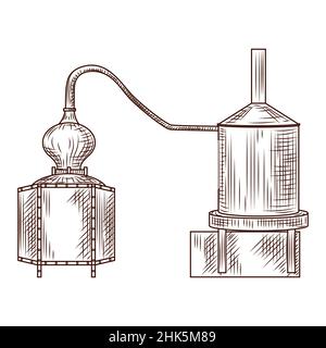 Alembic engraved style isolated on white background. Vintage sketch outline close up. Vector illustration design Stock Vector