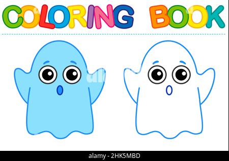 Coloring page funny Ghost. Vector coloring book for childrens activity Stock Vector