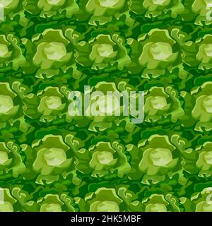 Seamless pattern Butterhead salad on greens background. Abstract ornament with lettuce. Geometric plant template for fabric. Design vector illustratio Stock Vector