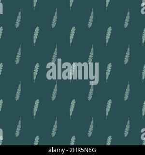 Decorative seamless pattern with small blue palm tropic leaves ornament. Pale navy blue background. Flat vector print for textile, fabric, giftwrap, w Stock Vector