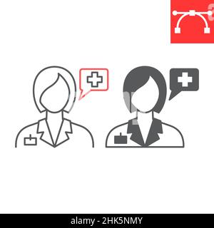 Doctor consultation line and glyph icon, physician and person, doctor vector icon, vector graphics, editable stroke outline sign, eps 10. Stock Vector