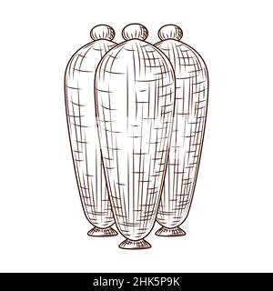 Ceramic vases engraved style isolated on white background. Vintage sketch outline close up. Vector illustration design Stock Vector