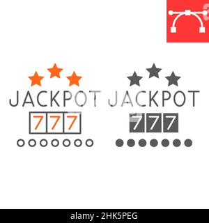 Jackpot line and glyph icon, winner and casino, jackpot vector icon, vector graphics, editable stroke outline sign, eps 10. Stock Vector