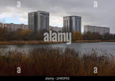 Magdeburg, Germany. 02nd Feb, 2022. High-rise residential buildings in the north of Saxony-Anhalt's state capital. Housing shortages and affordable housing are not a major problem in Saxony-Anhalt, according to the state government. Credit: Klaus-Dietmar Gabbert/dpa-Zentralbild/ZB/dpa/Alamy Live News Stock Photo