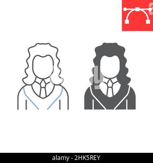 Judge line and glyph icon, person and justice, judge vector icon, vector graphics, editable stroke outline sign, eps 10. Stock Vector