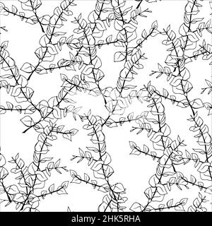 Minimal eucalyptus leaves twig seamless pattern, vector hand drawn illustration isolated on white background Stock Vector