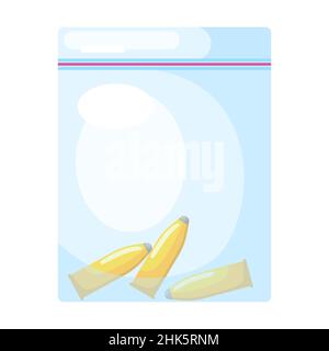 Bullets in package isolated on white background icon set. Evidence crime gun elements in flat style. Vector illustration. Stock Vector