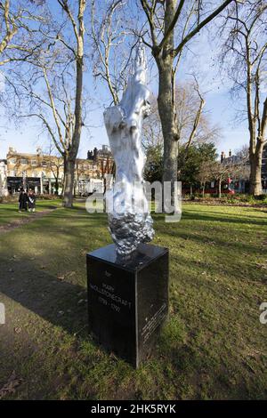 London statue; the monument to Mary Wollstonecraft, sculpture by Maggi Hambling, Newington Green, Islington North London UK