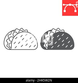 Taco line and glyph icon, junk food and mexican fast food, taco vector icon, vector graphics, editable stroke outline sign, eps 10. Stock Vector