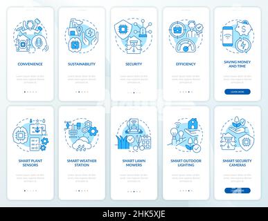 Innovative technologies blue onboarding mobile app screen set Stock Vector
