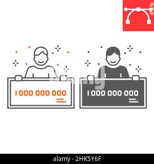 Lottery winner line and glyph icon, luck and win money, lottery winner vector icon, vector graphics, editable stroke outline sign, eps 10. Stock Vector