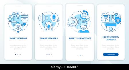 Smart home gadgets blue onboarding mobile app screen Stock Vector