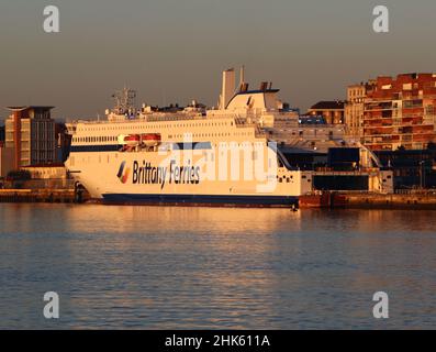 New Brittany Ferries ship the Salamanca is powered by Liquefied Natural Gas LNG Starts operating from March 2022 in dawn sunlight Santander Spain Stock Photo