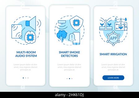 Home automation devices blue onboarding mobile app screen Stock Vector