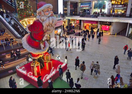 Christmas decorations and lights in shopping centre, Cabot Circus, Bristol, Broadmead, UK Stock Photo