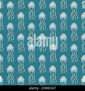 Seamless pattern jellyfish on teal background. Minimalist ornament with ...