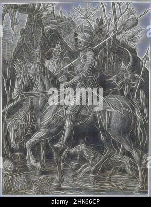 Inspired by Knight, Death, and the Devil, Albrecht Dürer, German, 1471–1528, 1513, Engraving, Made in Germany, Europe, Prints, plate (irregular): 9 11/16 x 7 1/2 in. (24.6 x 19.1 cm, Reimagined by Artotop. Classic art reinvented with a modern twist. Design of warm cheerful glowing of brightness and light ray radiance. Photography inspired by surrealism and futurism, embracing dynamic energy of modern technology, movement, speed and revolutionize culture Stock Photo