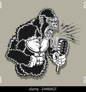 Podcast logo monkey microphone on isolated background vector image eps Stock Vector