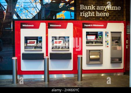 New Zealand, Auckland, January 13, 2016: ATMs on the street in Auckland Stock Photo