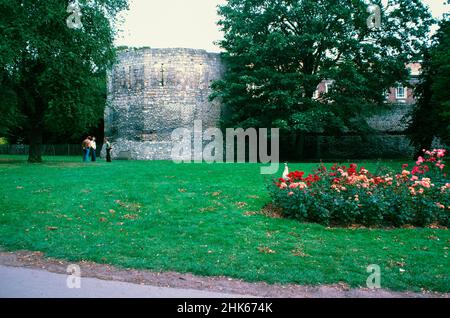 Remains of a Roman fort and the settlement Eboracum in York, base for the Roman Ninth Legion. Multi-angular tower. Archival scan from a slide. October 1979 Stock Photo