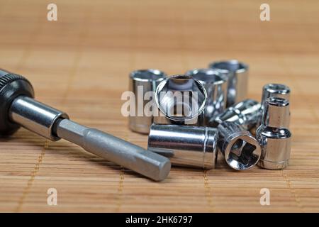 Socket wrenches, sockets, tools close-up Stock Photo
