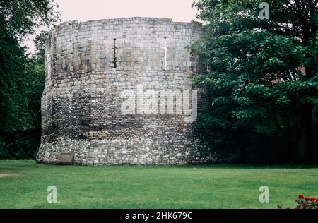 Remains of a Roman fort and the settlement Eboracum in York, base for the Roman Ninth Legion. Multi-angular tower. Archival scan from a slide. October 1979 Stock Photo