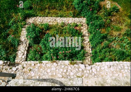 Remains of a Roman fort and the settlement Eboracum in York, base for the Roman Ninth Legion. Interval tower. Archival scan from a slide. July 1974 Stock Photo